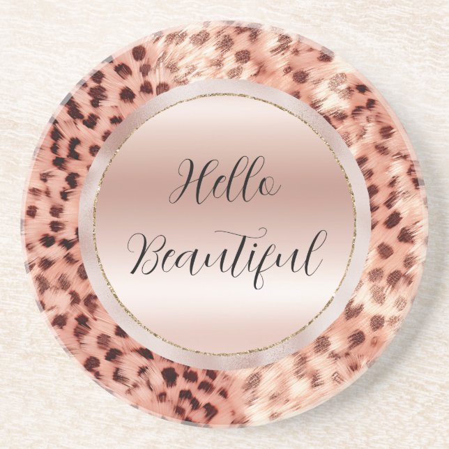 Dessous De Verre En Grès Chic Joli Rose Gold Leopard (Devant)