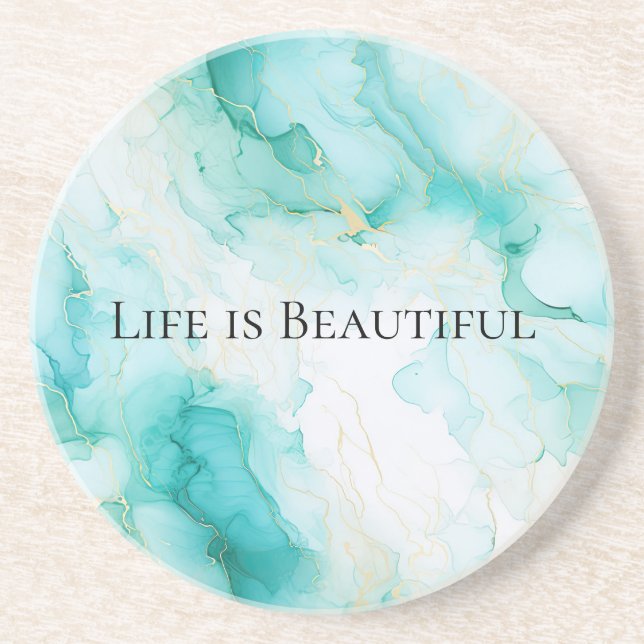 Dessous De Verre En Grès Chic Menthe Blanche Or Fête de Mariage (Devant)