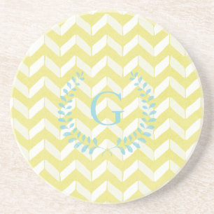 Dessous De Verre En Grès Chic Pastel Yellow Teal Chevron Custom