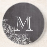 Dessous De Verre En Grès chic poule chic chic chalkboard monogramme<br><div class="desc">country chic fleurish tournois chalkboard monogram accessoires et français monogram chalkboard party favors. Accessoires de cuisine rustique en tableau noir de campagne.</div>