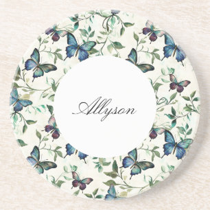 Dessous De Verre En Grès Chic Romantique Papillons Bleus Baby Shower de Mar