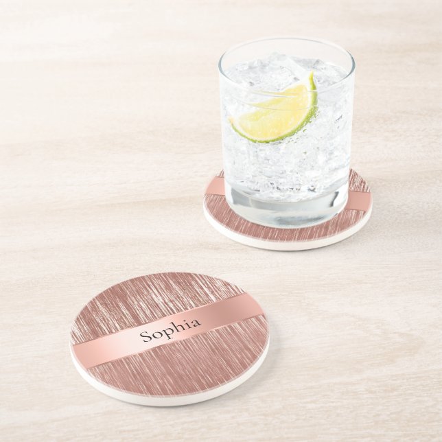 Dessous De Verre En Grès Chic Rose Gold Glam Tinsel Stripes Noël (Côté)