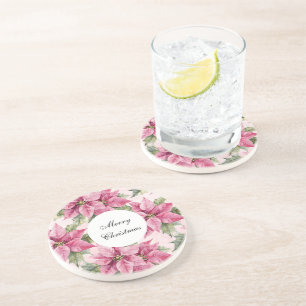 Dessous De Verre En Grès Chic rose Poinsettia Fleurs Noël