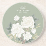 Dessous De Verre En Grès Chic Sage Green Chinoiserie Floral Family Monogram<br><div class="desc">Belle décoration inspirée de la chinoiserie avec élégantes fleurs botaniques vertes et blanches d'ivoire et de sauge</div>