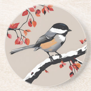 Dessous De Verre En Grès Chickadee Bird Tree Nature Art Orange Feuille