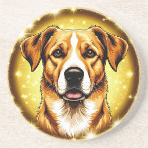 Dessous De Verre En Grès Chien avec fond doré