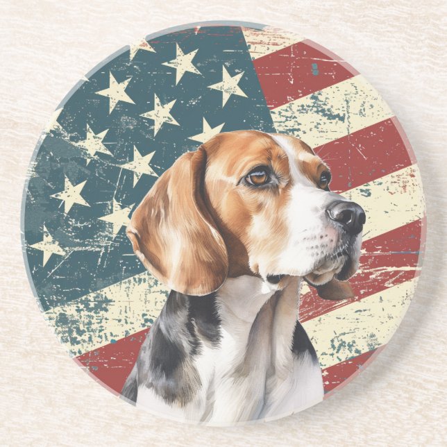 Dessous De Verre En Grès Chien Basset Hound Drapeau Américain Grunge (Devant)