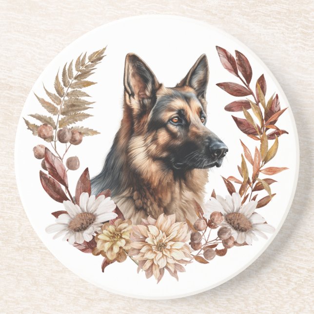 Dessous De Verre En Grès Chien berger allemand couronne d'automne (Devant)