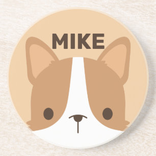 Dessous De Verre En Grès Chien Corgi mignon avec nom personnalisé