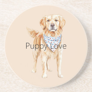 Dessous De Verre En Grès Chien Crème Amour de Chiot