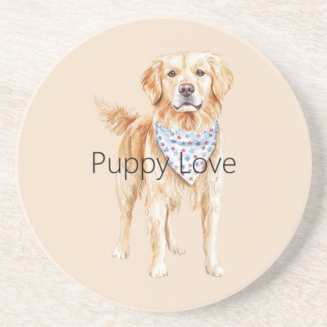 Dessous De Verre En Grès Chien Crème Amour de Chiot (Devant)