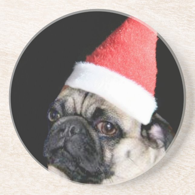 Dessous De Verre En Grès Chien de carlin de Noël (Devant)