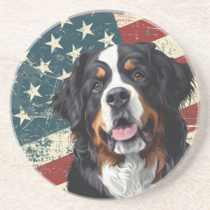 Dessous De Verre En Grès Chien de montagne bernois Drapeau américain Grunge