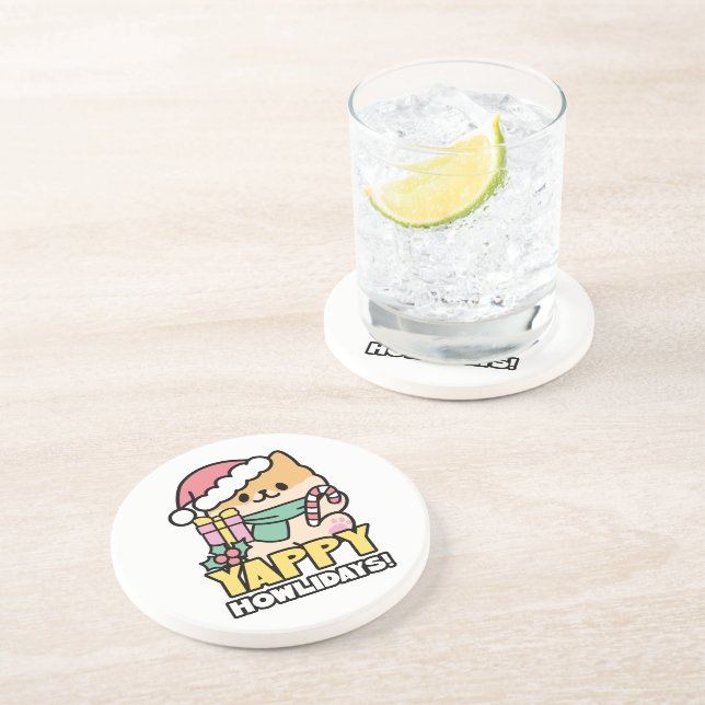 Dessous De Verre En Grès Chien de Noël mignon - Yappy Howlidays (Côté)