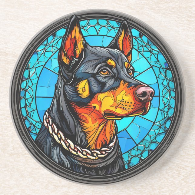 Dessous De Verre En Grès chien dobermann (Devant)