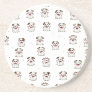 Dessous De Verre En Grès Chien fantôme mignon Bandana Halloween Nœud rose S
