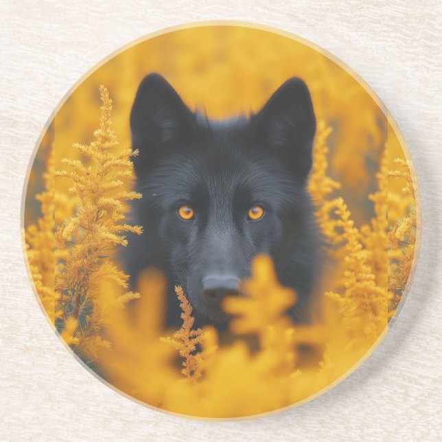 Dessous De Verre En Grès Chien noir aux yeux d'or étonnants (Devant)