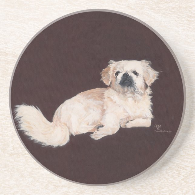 Dessous De Verre En Grès Chien Pékinois Blanc (Devant)