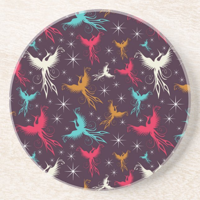 Dessous De Verre En Grès Chiffre motif d'oiseaux de Phoenix (Devant)