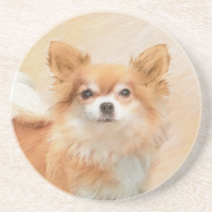 Dessous De Verre En Grès Chihuahua Peinture de Chien à long Haired Art orig