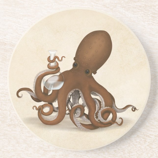 Dessous De Verre En Grès Chimie Octopus Avec Flacon Steampunk Science (Devant)