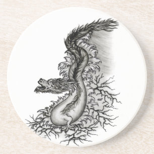 Dessous De Verre En Grès Chine Dragon, noir et blanc Design en Tattoostyl