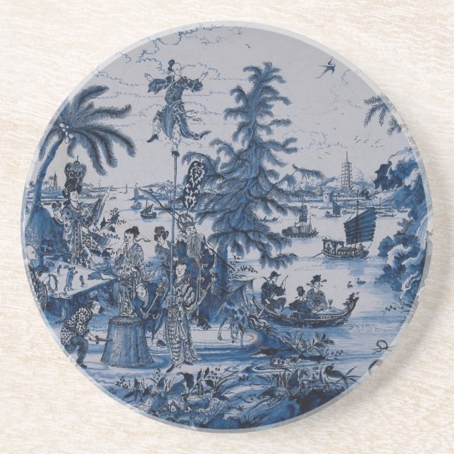 Dessous De Verre En Grès Chinoiserie Delft Blue et White (Devant)
