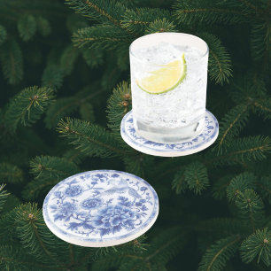Dessous De Verre En Grès Chinoiserie élégante bleu blanc floral