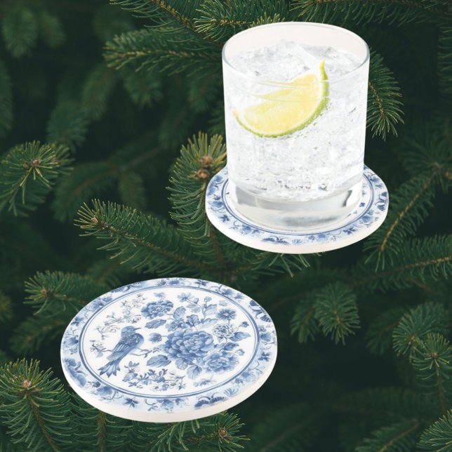 Dessous De Verre En Grès Chinoiserie élégante bleu blanc floral  (For Christmas or everyday, an elegant gift)