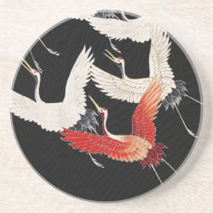 Dessous De Verre En Grès Chinoiserie Grue Volante Zen Minimaliste Kimono Ar