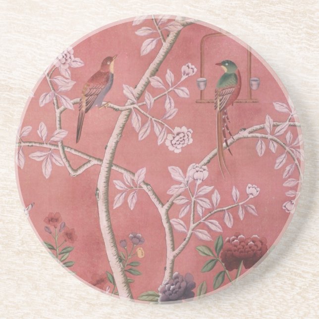 Dessous De Verre En Grès Chinoiserie rose (Devant)