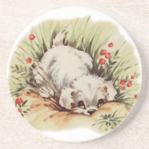 Dessous De Verre En Grès chiot dans l'herbe