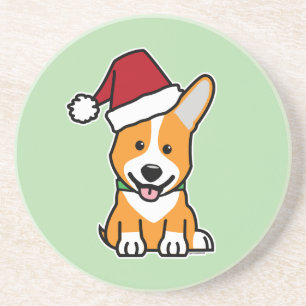 Dessous De Verre En Grès chiot de chien Corgi chapeau de Père Noël de Noël