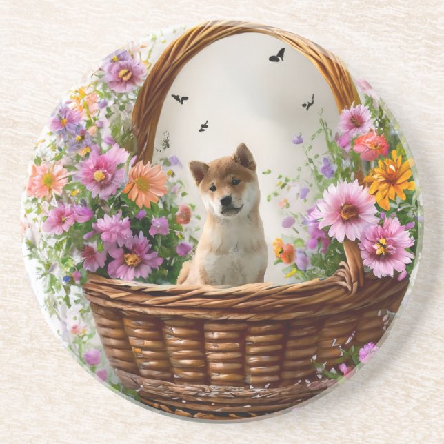 Dessous De Verre En Grès Chiot de Shiba Inu (Devant)