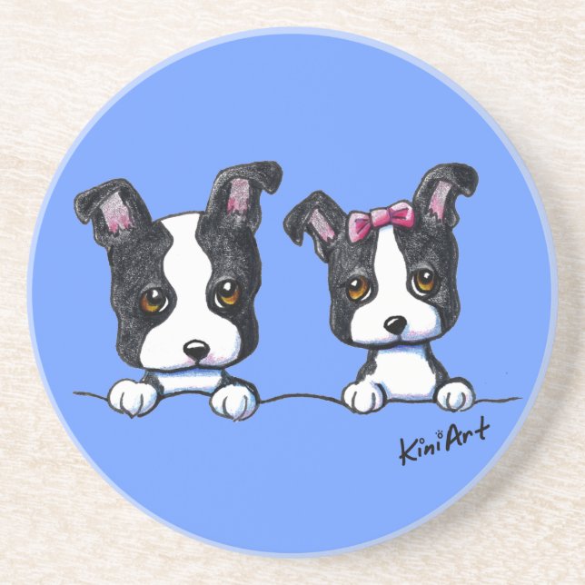 Dessous De Verre En Grès Chiots de Boston Terrier (Devant)