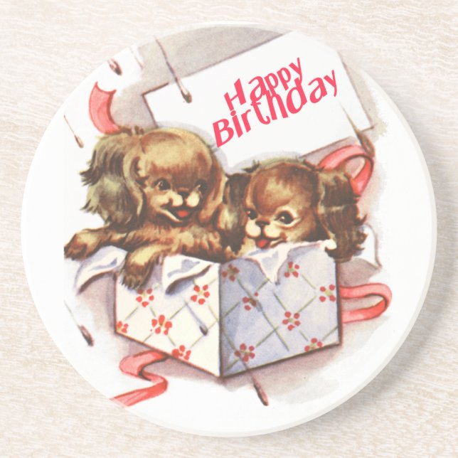 Dessous De Verre En Grès chiots en boîte (Devant)