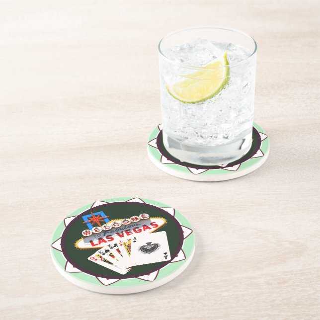 Dessous De Verre En Grès Chip de Poker aux signes Las Vegas (Côté)