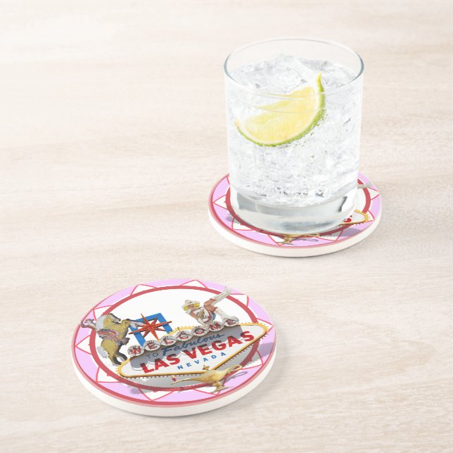 Dessous De Verre En Grès Chip de poker rose Las Vegas (Côté)