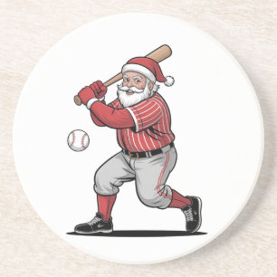 Dessous De Verre En Grès Chirstmas Baseball Jouer Sport Père Noël