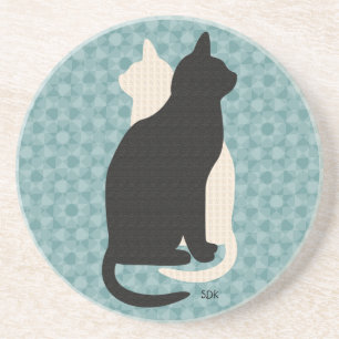 Dessous De Verre En Grès Choisir Couleur Noir Blanc Chat Duo Yin Yang Style