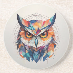 Dessous De Verre En Grès Chouette aquarelle géométrique
