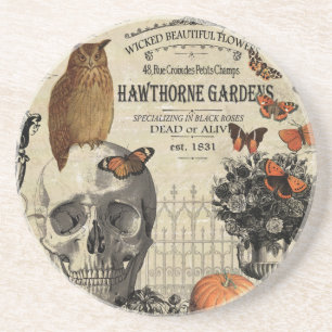 Dessous De Verre En Grès Chouette et crâne vintage moderne d'Halloween