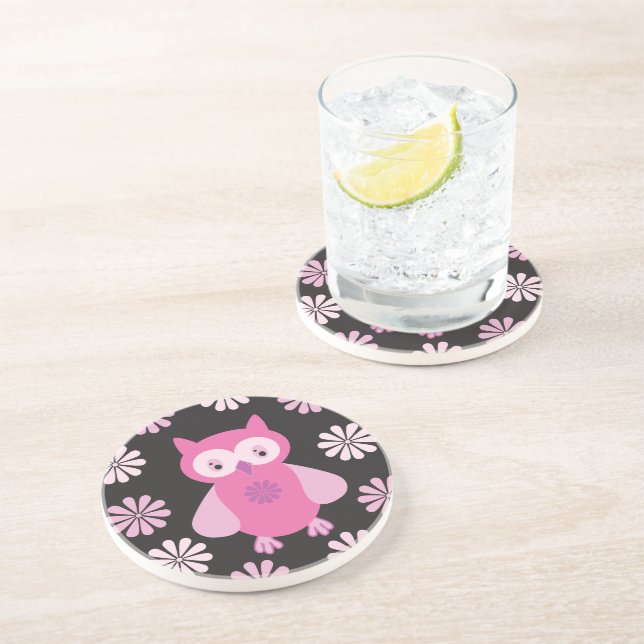 Dessous De Verre En Grès chouette rose mignonne (Côté)