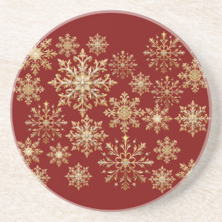 Dessous De Verre En Grès Christams Gold and Red Snowflake
