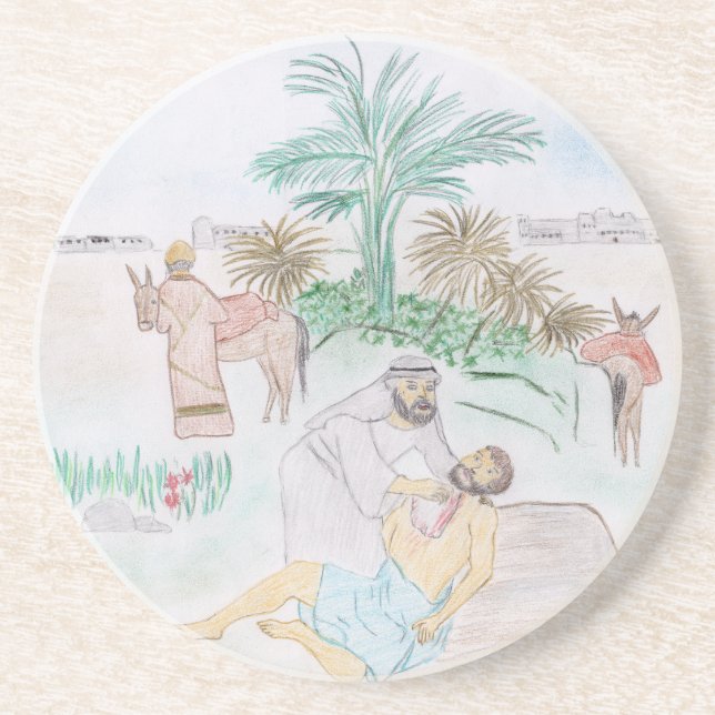 Dessous De Verre En Grès Christian Artwork Le bon samaritain (Devant)