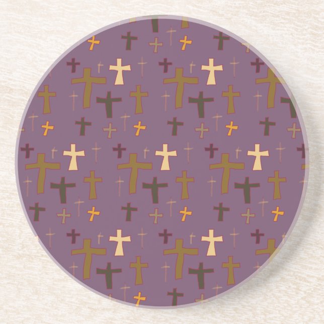 Dessous De Verre En Grès Christian Crosses on Plum Round Coaster (Devant)