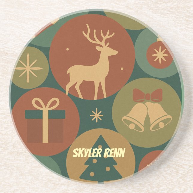 Dessous De Verre En Grès Christmas Circles Pattern Holiday (Devant)