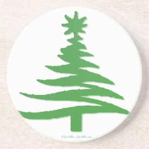 Dessous De Verre En Grès Christmas Tree Stencil Green