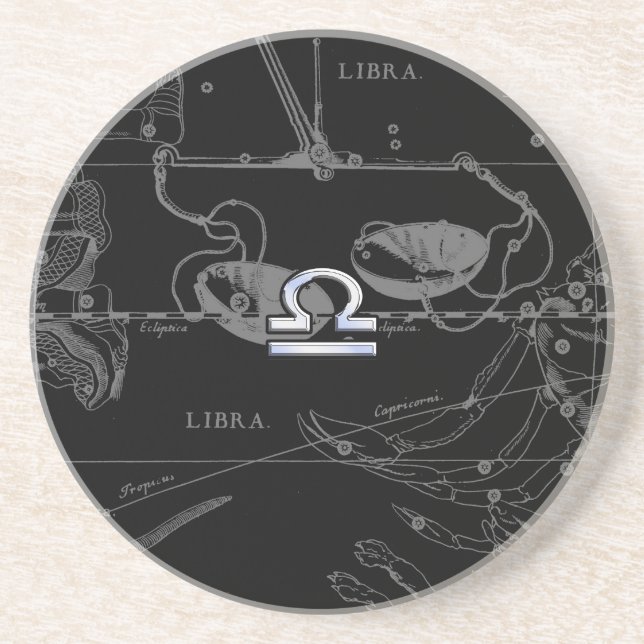 Dessous De Verre En Grès Chrome Argent comme Libra Zodiac Connexion Heveliu (Devant)