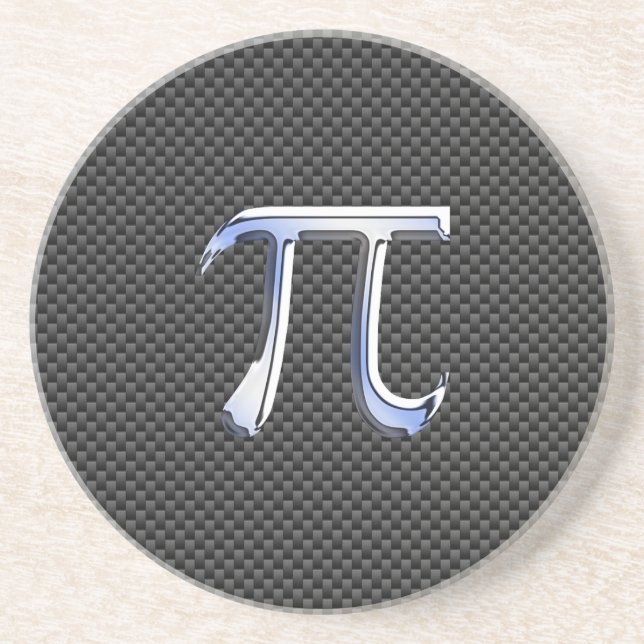 Dessous De Verre En Grès Chrome Argent Comme Symbole Pi sur Fibre de Carbon (Devant)